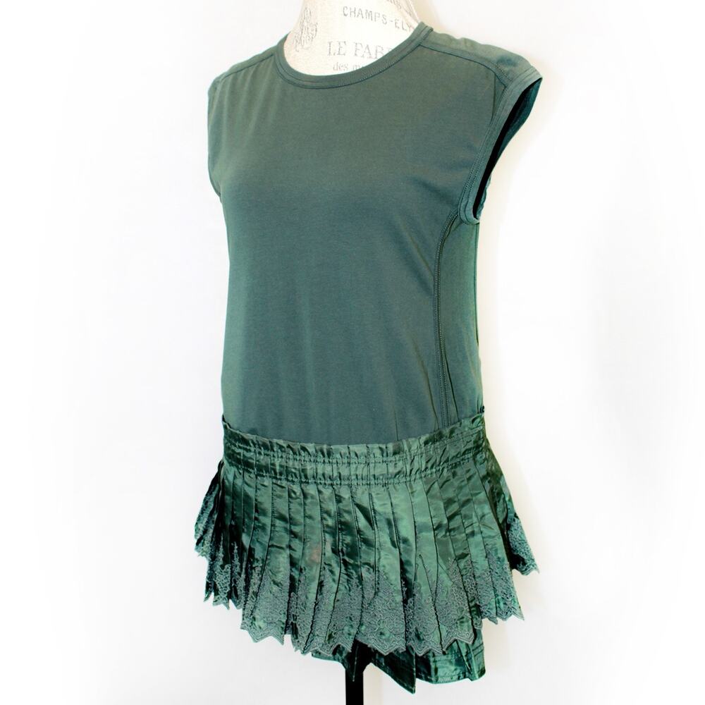 Anthropologie Daily Practice embroidered pleated skirt green mini dress Small
